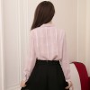 Real shot 2017 spring new lace lattice loose bow tie woman long sleeve backing shirt