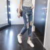 9007 real shot spot new Korean version of the knee big hole high waist jeans women nine points pencil pants tide tide