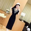 5183 casual V-neck spell color tail cut knitted long dress