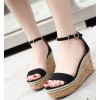 2017 summer new word matte leather slope with sandals female high heel waterproof platform beach thick bottom muffin sandals