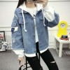 Real students denim jacket female Korean version of the 2017 autumn new loose hole hooded patch Harajuku coat bf