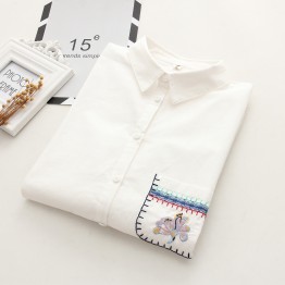 6905 spring new embroidery pocket long sleeve shirt