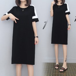 European station summer new casual sports dress female long paragraph loose large size solid color T shirt skirt tide