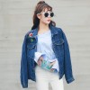 8764 2017 Autumn rose embroidery denim jacket