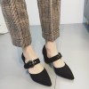 Spring and summer rough with a single shoes female pointed shallow mouth with the shoes Korean version of the new belt buckle suede high-heeled shoes