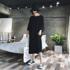 8675 # back with short-sleeved dress female 2017 summer Korean version of the loose thin black dress in the long