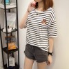Real shot short - sleeved t - shirt female summer Korean version of loose black and white striped fat mm large size women 's clothing 200 pounds 3932