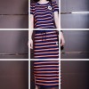 European station summer new European goods fashion ice silk knitted striped dress short sleeve two sets of skirt