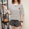 Real shot short - sleeved t - shirt female summer Korean version of loose black and white striped fat mm large size women 's clothing 200 pounds 3932