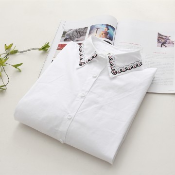 6902 loose long sleeves fresh flowers embroidered cotton shirt