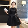 1065 real shot 2017 autumn stand collar nine sleeves dress improvement cheongsam collar lace silk empty dress female