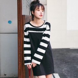 8930 stripes splicing fake two-piece dress