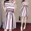 Dress short-sleeved 2017 summer new Korean women's fashion women's dress was thin casual stripes skirt