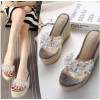 Platform comfortable rhinestone transparent wedge heel slippers