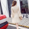 7146 Korean temperament V-neck trumpet sleeve tie waist dress 