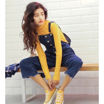 0212  leisure wide leg  suspender jeans