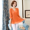 9323 # real shot autumn Korean Slim was thin short sleeve pendulum stretch chiffon shirt female long section of small shirt