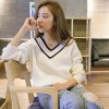 2017 spring college wind big v collar sweater women hedge loose wild Korean hit color shirt sweater shirt