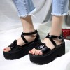 Summer rough with high-heeled waterproof platform cross strap sandals Japanese soft sister love bow knot muffled toe sandals
