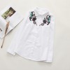 6899 # 2017 Fall new Korean version of the loose long sleeves lotus flowers embroidered students wild cotton shirt