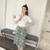2017 Fashion Set Hawaiian Embroidery Korean Short Sleeve T + Pleated Cake Chiffon Skirt Set
