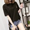 7338 # real shot summer big embroidery short-sleeved t-shirt female loose wild simple cotton students open fork clothes