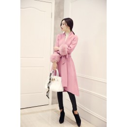 2017 autumn and winter new Korean version of the thin fox fur long woolen jacket cashmere jacket wool wool woolen coat