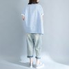 8799 large size women's vertical stripes embroidery art simple loose shirt