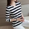 2017 Autumn New Korean Stripe V Collar with Sweater Women's Sleeve Slim Shirt