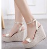 Summer new hemp rope at the end of the word buckle with thick high-heeled slope with sandals gold silver sandals waterproof platform