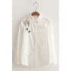 6904 # Autumn new cotton white shirt female long sleeve Slim was thin sweet embroidered temperament ladies shirt