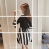 2017 summer new Korean version of the V-neck lotus leaf sleeve stitching striped knit waist dress dress female