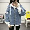 Real students denim jacket female Korean version of the 2017 autumn new loose hole hooded patch Harajuku coat bf