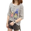 3935 real shot summer new striped short-sleeved t-shirt female students Korean version of large size women fat mm200 pounds