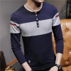 817 Autumn men's long sleeves cotton v-neck puzzle knit t-shirt