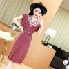 5183 casual V-neck spell color tail cut knitted long dress