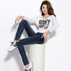 1558 autumn and winter  holes jeans women personality embroidery stretch pencil pants