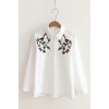 6898 # 2017 Fall new Korean version of loose long sleeves flowers embroidered students wild cotton shirt