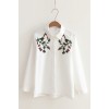 6898 # 2017 Fall new Korean version of loose long sleeves flowers embroidered students wild cotton shirt