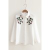 6898 Fall Korean loose sleeves flowers embroidered cotton shirt