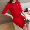 723 fashion sweater shirt with lacing waist skirt