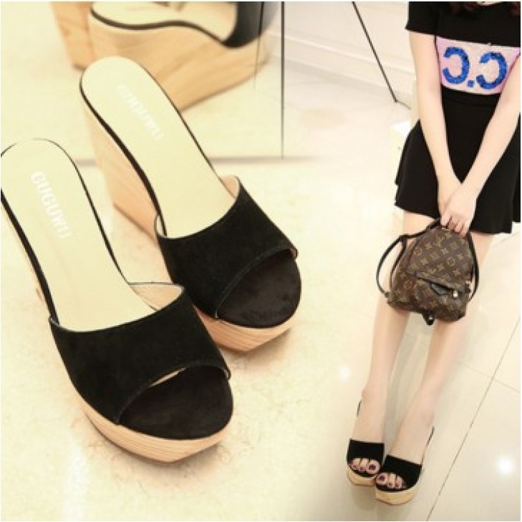 Summer Korean fashion suede platform high-heeled slipper