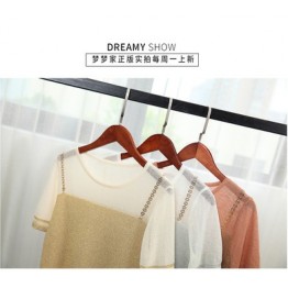 Summer new round neck collar head bright silk ice silk sweater women short sleeve false two pieces of T shirt was thin shirt shirt