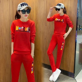 7062 # [real shot] 2017 spring and autumn new Korean women's sportswear Slim was thin fashion leisure sports sets