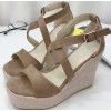 New thick base slope with sandals female summer boosimi linen rope grass Rome high-heeled leather sandals khaki