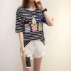 3935 real shot summer new striped short-sleeved t-shirt female students Korean version of large size women fat mm200 pounds