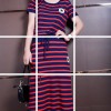 6467 European station fashion ice silk knitted striped dress