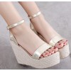 Summer new hemp rope buckle thick high-heeled sandals