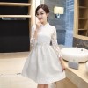 1065 real shot 2017 autumn stand collar nine sleeves dress improvement cheongsam collar lace silk empty dress female