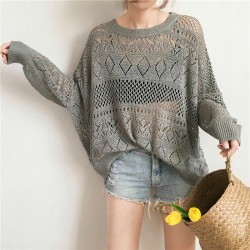 988 ulzzang retro loose lantern sleeves knitted sunscreen shirt